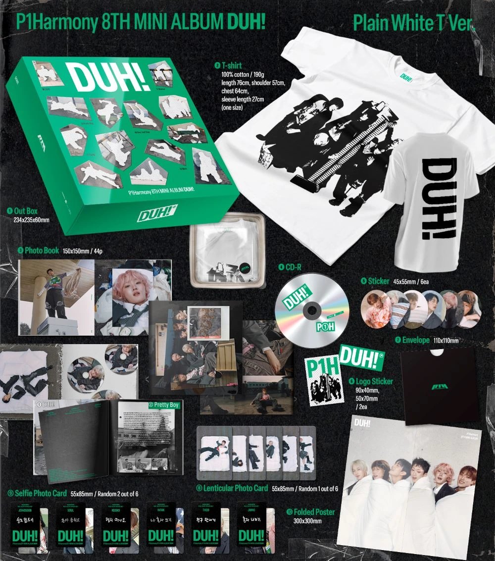 P1Harmony - 8th Mini Album [DUH!] Plain White T Ver. — 2