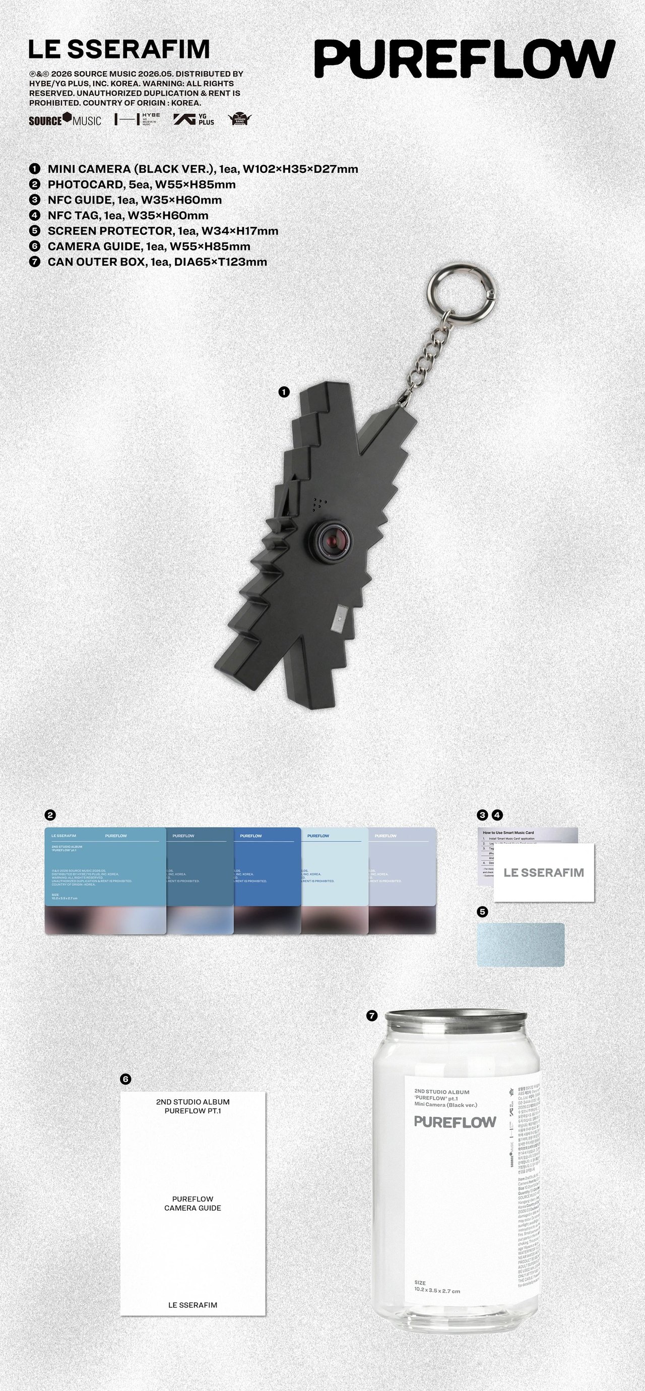 LE SSERAFIM - 2nd Studio Album ['PUREFLOW' pt.1] Mini Camera Ver. (Black Ver.) — 2