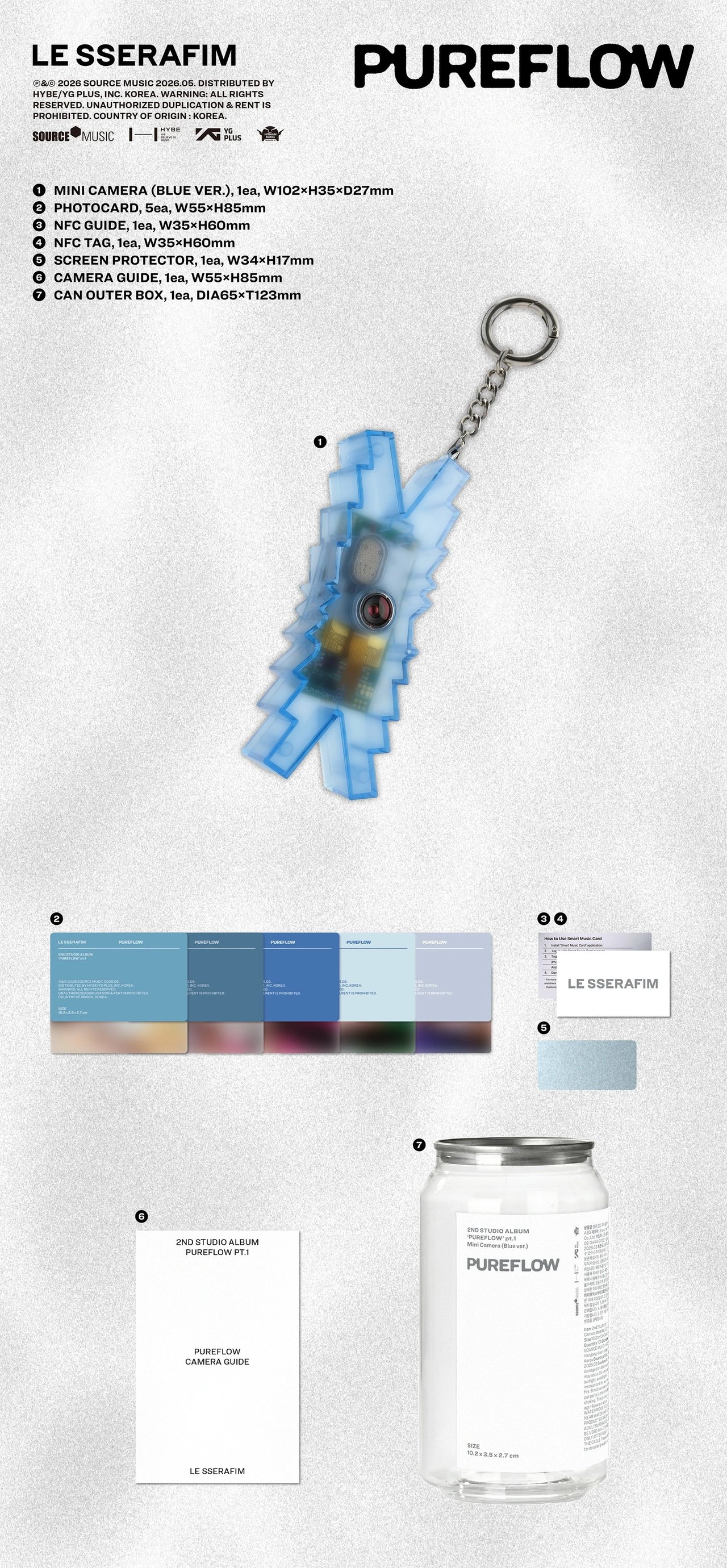 LE SSERAFIM - 2nd Studio Album ['PUREFLOW' pt.1] Mini Camera Ver. (Blue Ver.) — 2