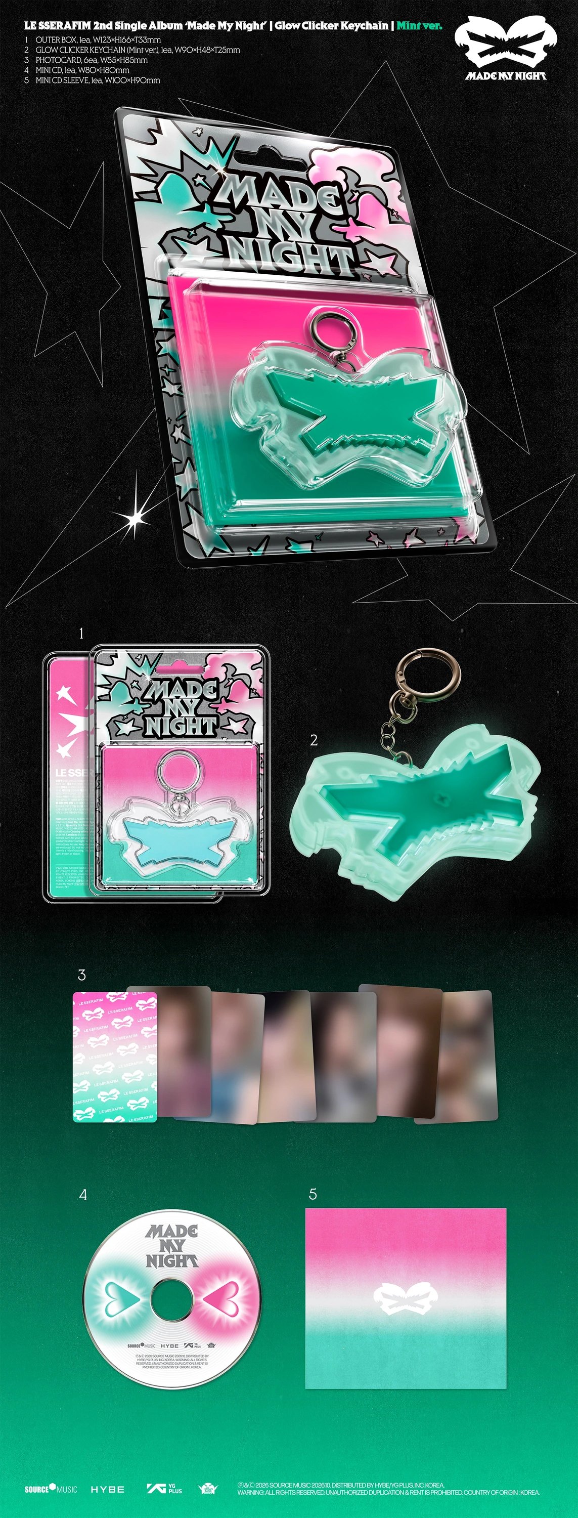 LE SSERAFIM - 2nd Single Album [Made My Night] Glow Clicker Keychain (Mint Ver.) — 2