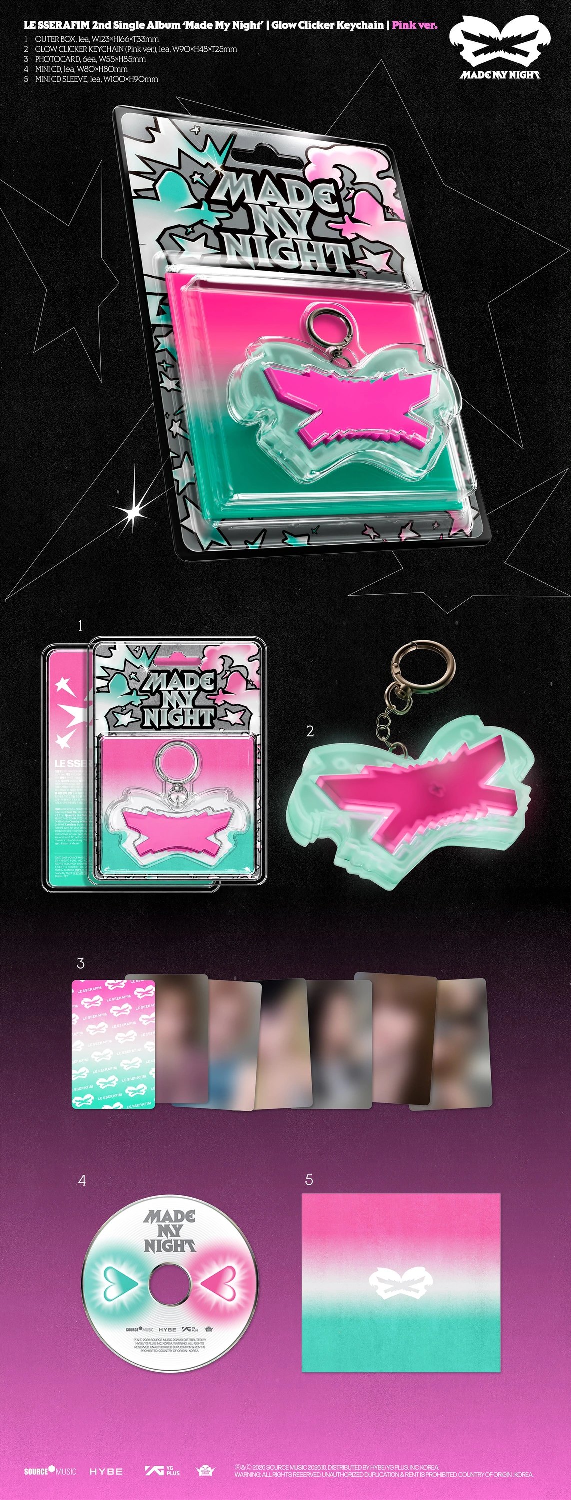 LE SSERAFIM - 2nd Single Album [Made My Night] Glow Clicker Keychain (Pink Ver.) — 2