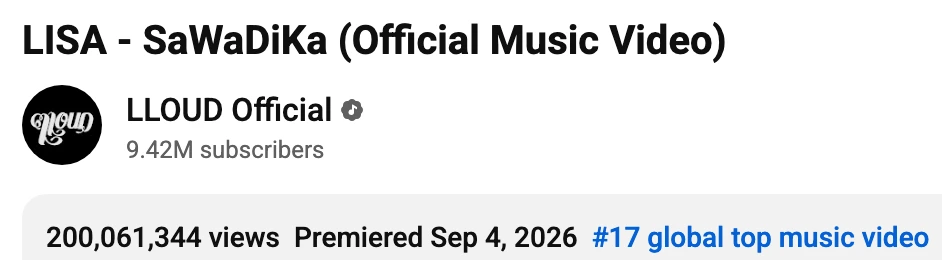 Lisa’s “SaWaDiKa” music video passes 200 million YouTube views